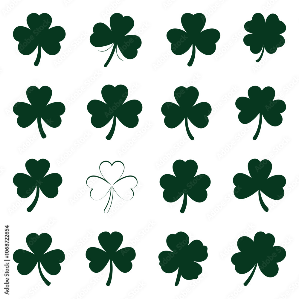 Shamrock Leaf SVG Bundle, Four-leaf clover flat vector icon set. Four-leaf clover flower simple vector illustrations. Shamrock Leaf SVG Bundle, Four-leaf clover flat vector icon set. Four-leaf clover flower simple vector illustrations.