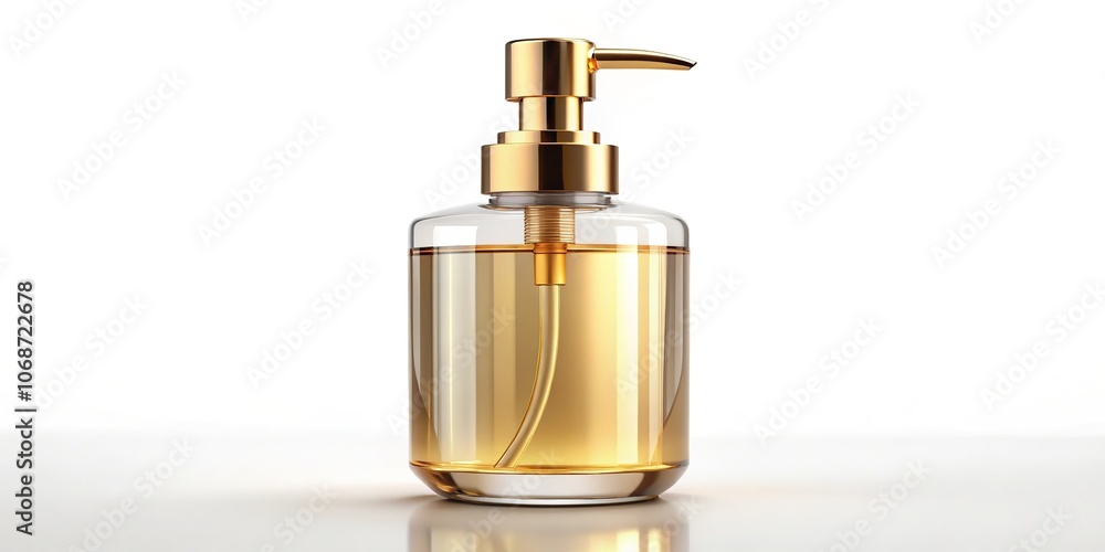 Glass Bottle with Golden Pump, Liquid Dispenser Mockup Glass Bottle with Golden Pump, Liquid Dispenser Mockup