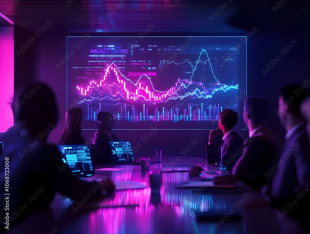 Futuristic Business Data Presentation with Holographic Growth Chart Futuristic Business Data Presentation with Holographic Growth Chart