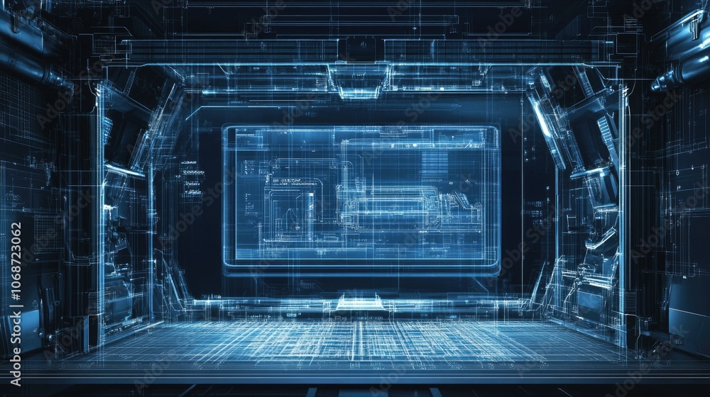 Futuristic Digital Interface with Blueprint Design Futuristic Digital Interface with Blueprint Design