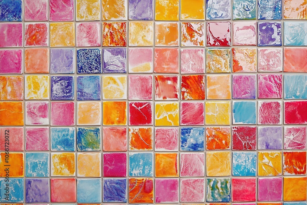 Colorful square mosaic in oil painting style.