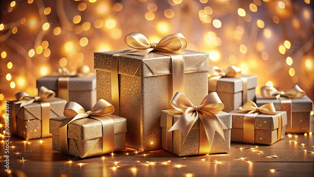 Gift Box & Present Line Icons - Bokeh Effect Art Gift Box & Present Line Icons - Bokeh Effect Art