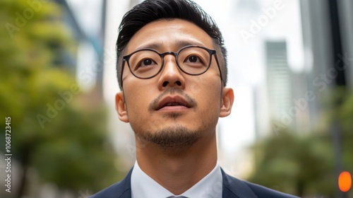 Wallpaper Mural 市内中心部の都市景観を眺める眼鏡をかけたビジネスマン Torontodigital.ca