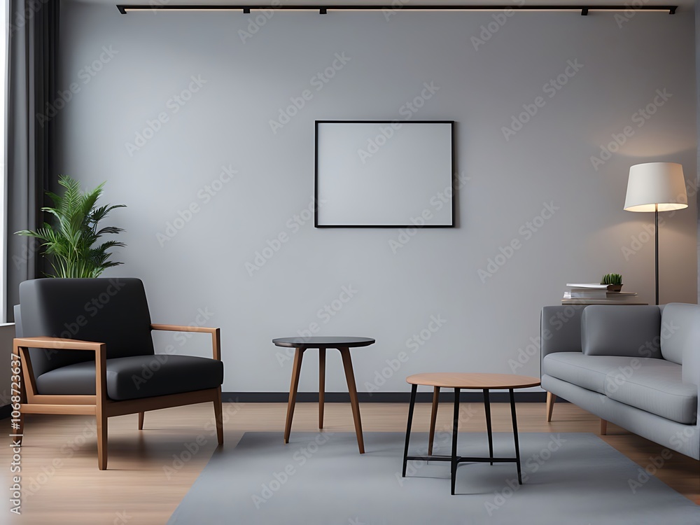 A living room with chair and sofa office front picture on the wall Image A living room with chair and sofa office front picture on the wall Image