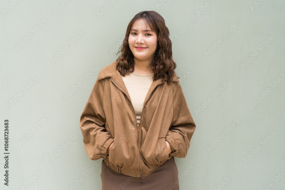 Portrait of Beautiful And Young Cute Asian Woman Against Outdoors Studio Background Portrait of Beautiful And Young Cute Asian Woman Against Outdoors Studio Background