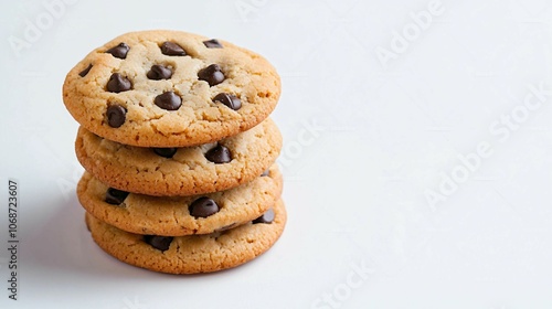 Delicious Chocolate Chip Cookies Stack on White Background