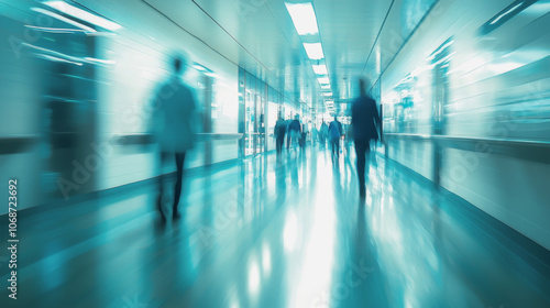 Blurred or defocused busy hospital corridor - Healthcare and medical concept - Models by AI generative