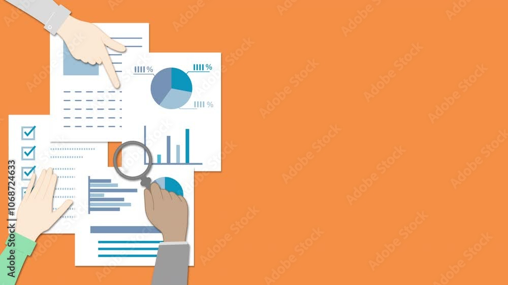 資料をチェックするアニメーション　書類の色は青色　左側バージョン