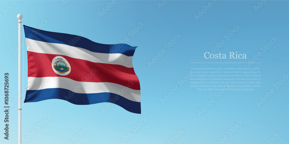 Waving Flag of Costa Rica Against Clear Blue Sky Copyspace Waving Flag of Costa Rica Against Clear Blue Sky Copyspace