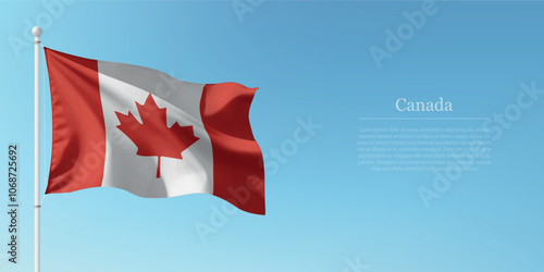 Waving Flag of Canada Against Clear Blue Sky Copyspace