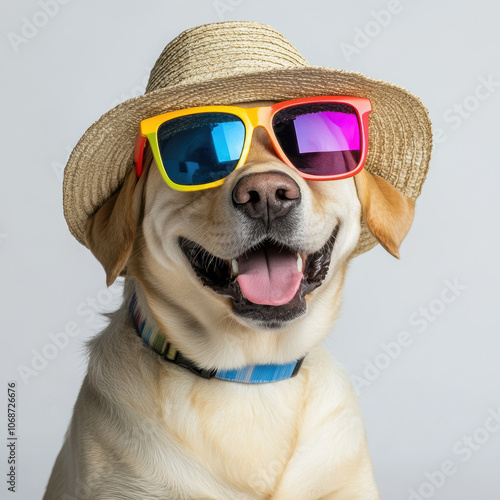 Playful Labrador Retriever in Colorful Sunglasses