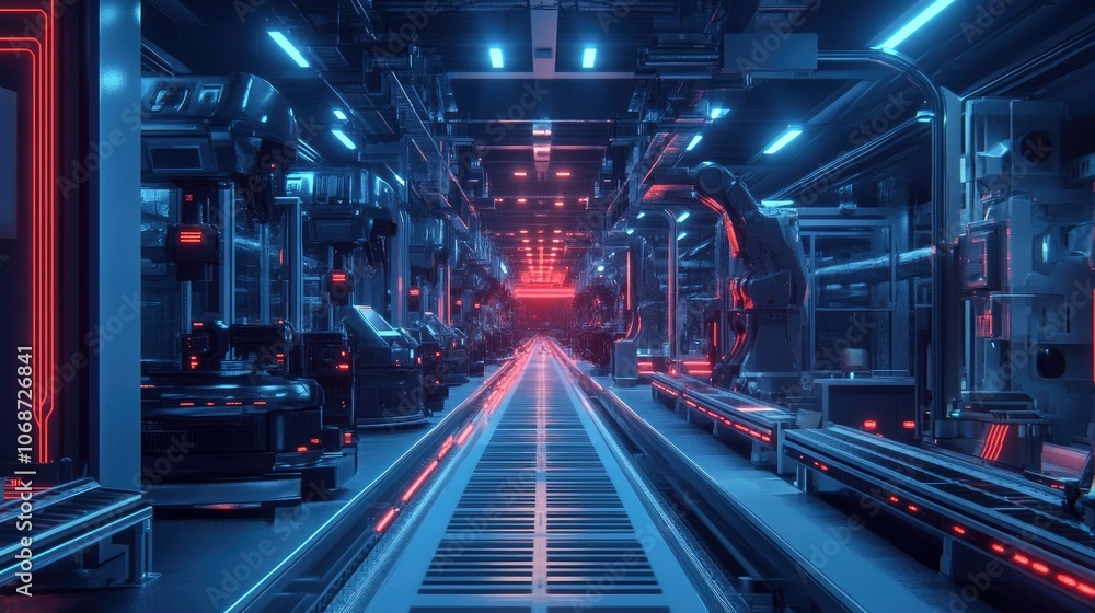 Futuristic Industrial Corridor with Neon Lights Futuristic Industrial Corridor with Neon Lights