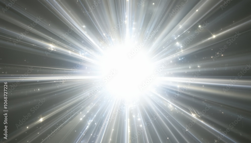 Fototapeta premium Radiant starburst with glowing light beams and sparkling particles in space.