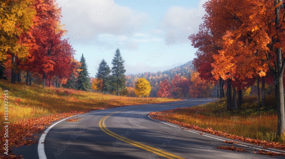 View of an autumn winding road, ai generated View of an autumn winding road, ai generated