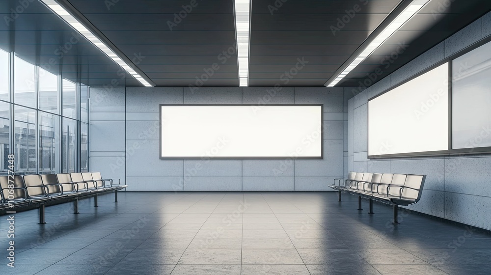 Modern Empty Waiting Area with Bright Panels Modern Empty Waiting Area with Bright Panels