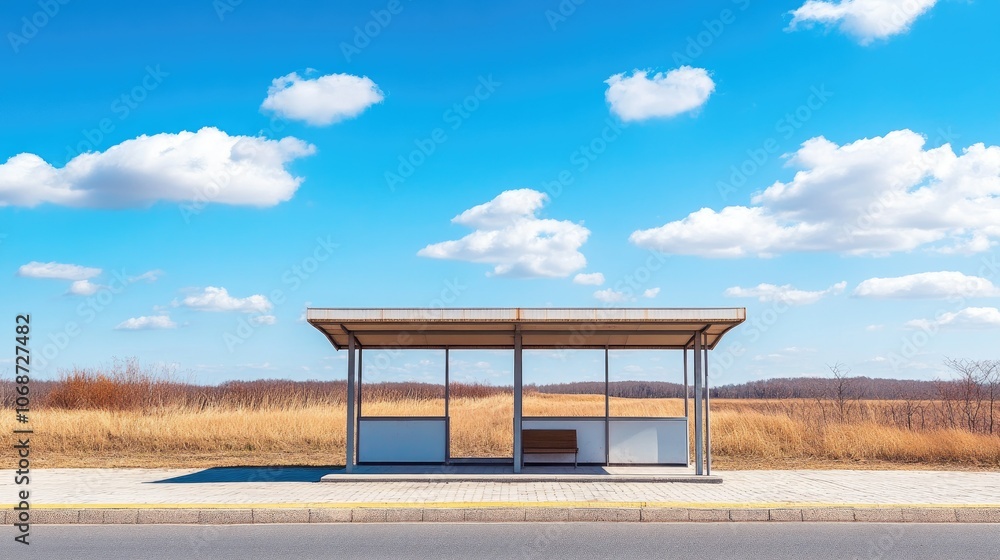 Modern Bus Stop Under Clear Blue Sky Modern Bus Stop Under Clear Blue Sky