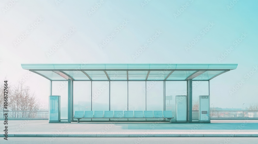 Fototapeta premium Minimalist Bus Stop Design in Soft Colors