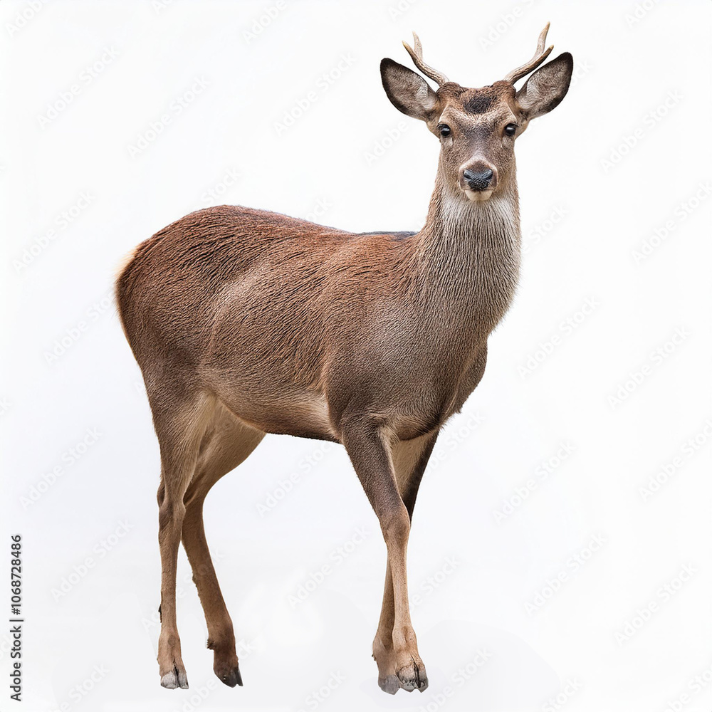 Obraz premium biche, cerf, animal, faune, faon, mammifère, nature, sauvage, , brun, gazon, cabrer, isolé, jeune, bébé, blanc, fond blanc, debout, chevreuil, vert, bois, extérieur