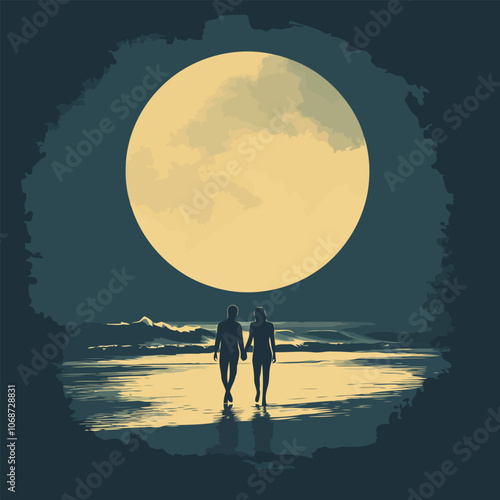 Silhouette of a couple holding hands with gentle waves in the background