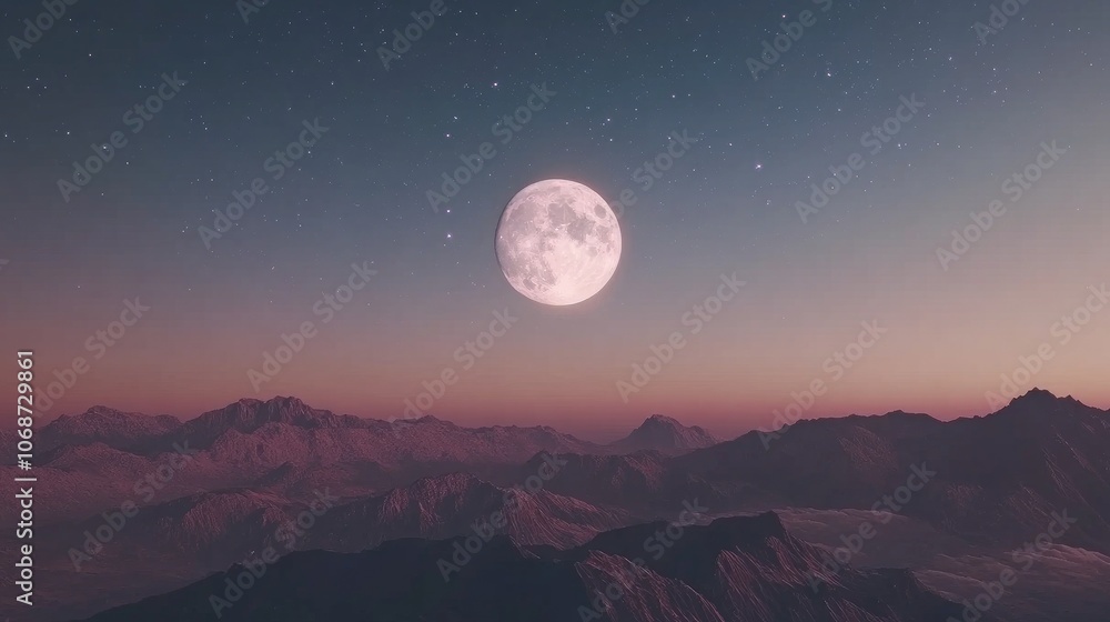 Serene Moonlit Landscape Over Majestic Mountains Serene Moonlit Landscape Over Majestic Mountains