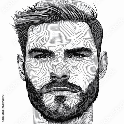 Highly detailed line art portrait of a man with intense expression, suitable for creative and realistic art projects.