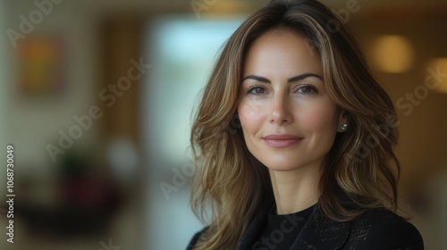 Wallpaper Mural turkish businesswoman in her 40s poses confidently against a neutral backdrop, her brown hair elegantly styled, exuding professionalism with an inviting smile and ample copy space for text Torontodigital.ca