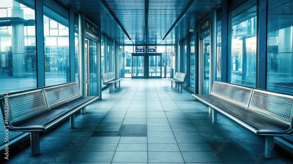 Fototapeta premium Modern Airport Terminal Hallway with Benches