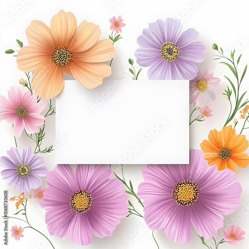 Floral Border White Blank Card Invitation Greeting Card Design