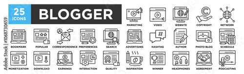 Blogger icon collection set. Containing design  online, internet, vlog, woman, lifestyle