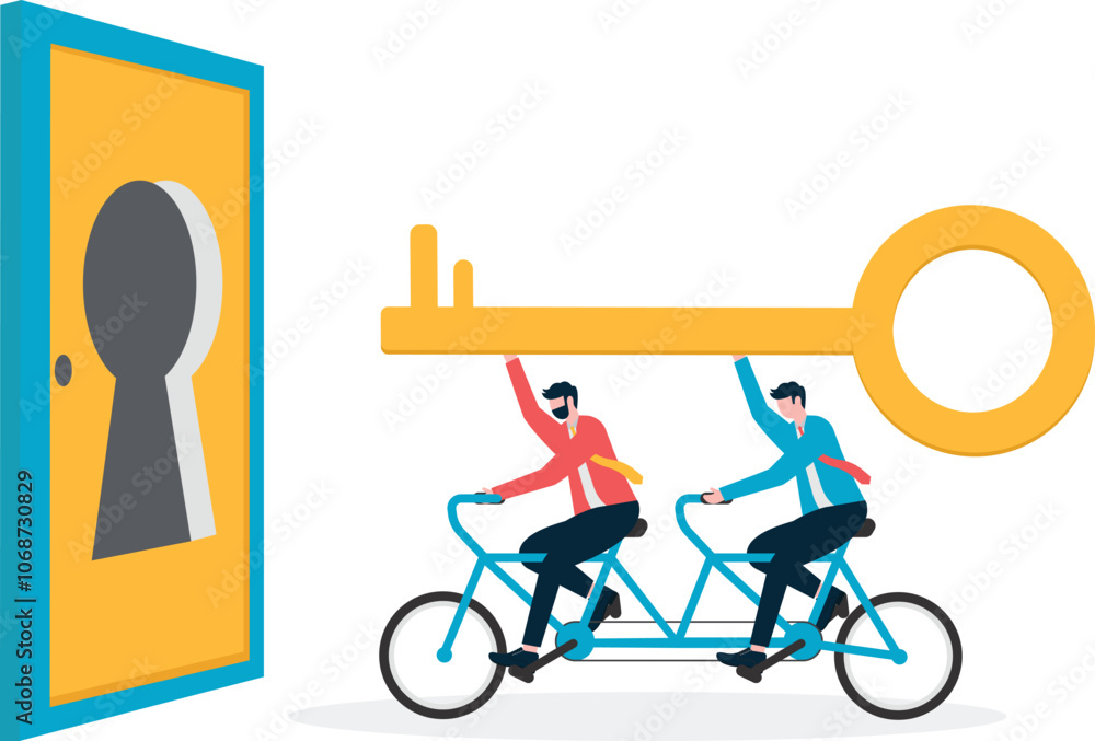 Obraz premium The white-collar workers carried the keys up the steps to open the door.