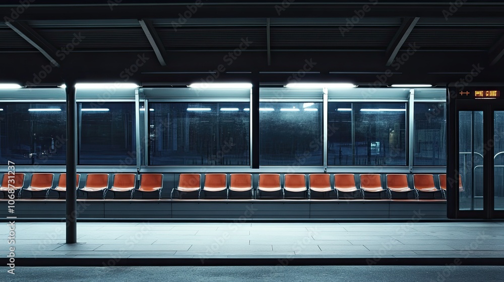 Obraz premium Urban Waiting Area with Modern Design at Night