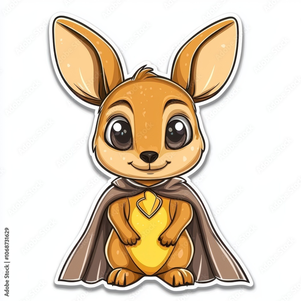 Adorable Sticker of Kangaroo with Superhero Cape, Perfect for Cute Animal and Heroic-Themed Concepts, Isolated on White Background Adorable Sticker of Kangaroo with Superhero Cape, Perfect for Cute Animal and Heroic-Themed Concepts, Isolated on White Background