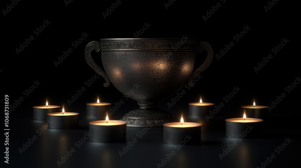 Elegant Cup Surrounded by Glowing Candles Elegant Cup Surrounded by Glowing Candles