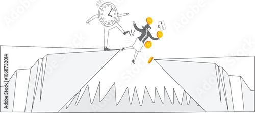 Time is up, Hitting, Illustration, Physical Injury, Humor, Knocking, Businesswoman
