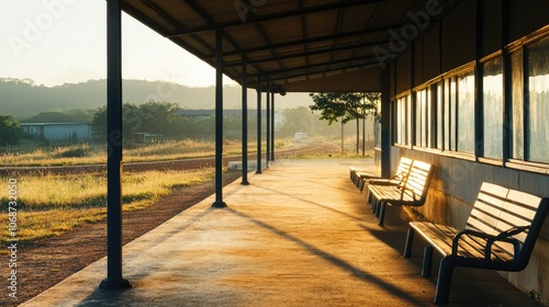 Serene Morning at a Deserted Bus Stop