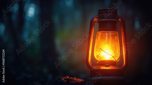 Rustic Lantern Illuminates Forest at Dusk