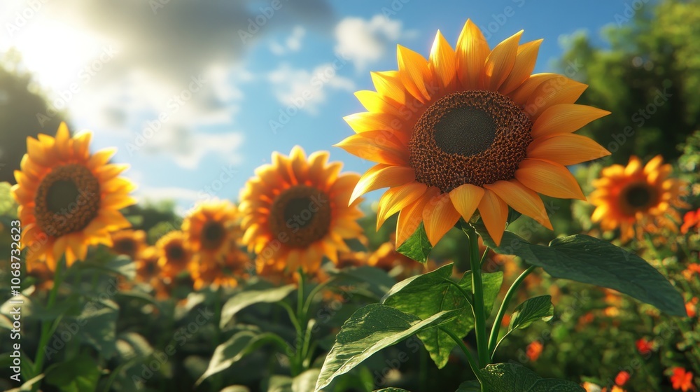 Fototapeta premium Sunflowers Basking in the Golden Hour
