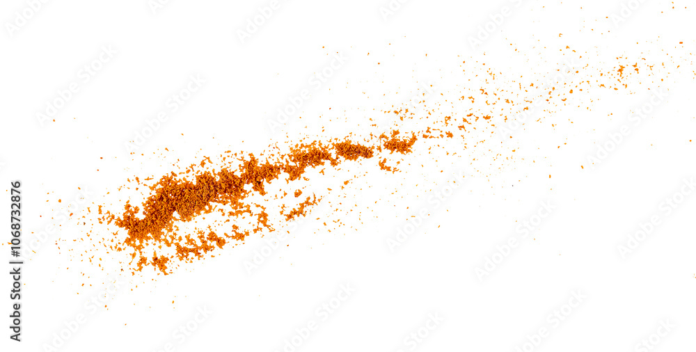 grunge texture of the pile of ground red chili pepper, dry paprika powder spice splatter, stain or brush, graphic element isolated on a transparent background grunge texture of the pile of ground red chili pepper, dry paprika powder spice splatter, stain or brush, graphic element isolated on a transparent background