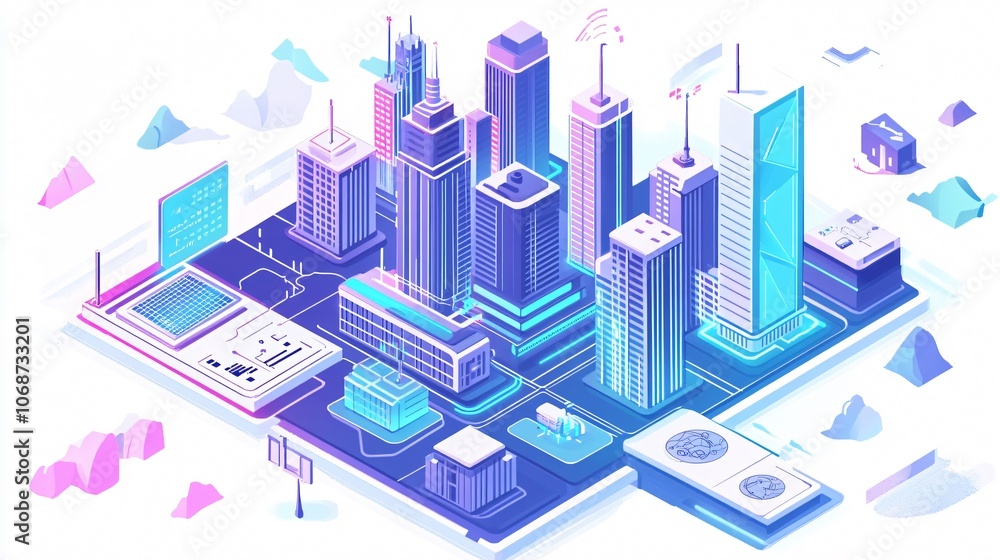 Futuristic Smart City Isometric Illustration Futuristic Smart City Isometric Illustration