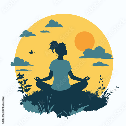 Wallpaper Mural Silhouette of a woman practicing yoga on a hilltop with  sun and clouds in the background Torontodigital.ca