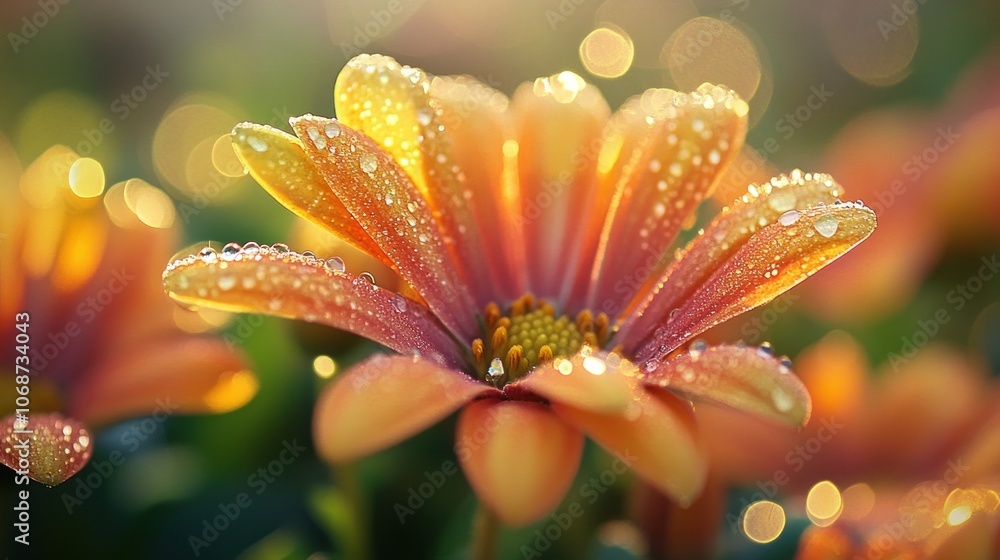 Dew-Kissed Flower in Sunlit Garden Dew-Kissed Flower in Sunlit Garden
