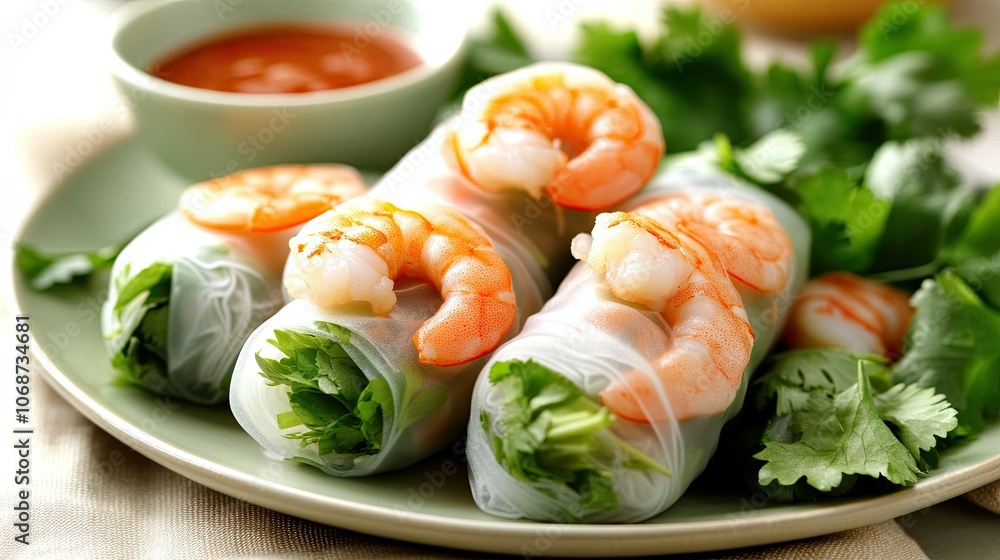 Fresh Shrimp Spring Rolls on a Plate Fresh Shrimp Spring Rolls on a Plate