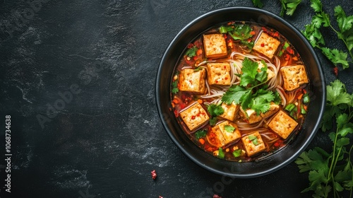 Delicious Tofu Noodle Soup with Fresh Herbs