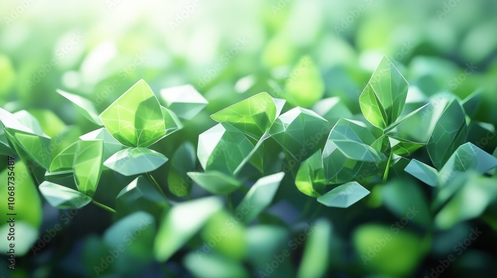 Obraz premium Low Poly Green Leaves with Soft Sunlight