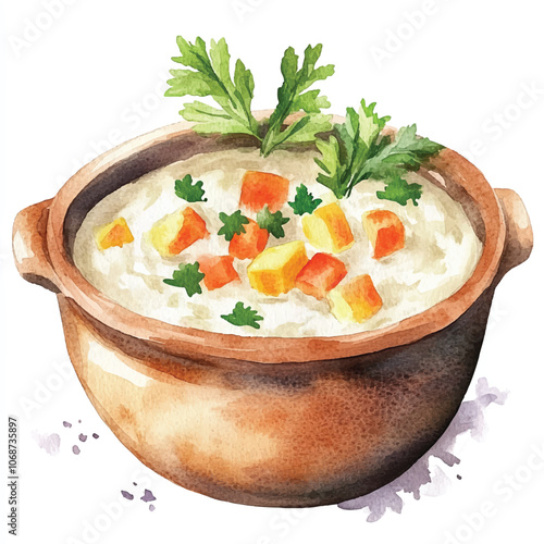 Chicken porridge watercolor clipart illustration