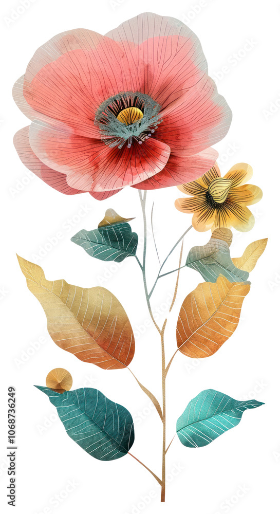 Fototapeta premium PNG Dreamy Retro Collages of flower art plant poppy.