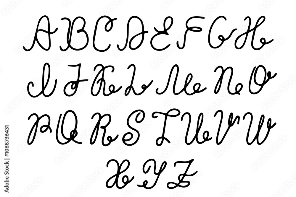 Decorative Handwritten Script Alphabet in Black on White Background Decorative Handwritten Script Alphabet in Black on White Background