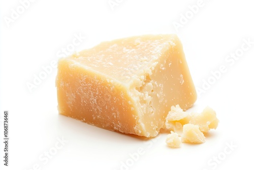 Parmesan Cheese Piece - Italian Parmigiano Reggiano Cheese - A single piece of Parmesan cheese, isolated on a white background