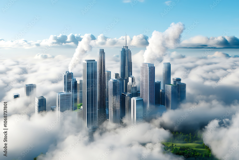 Fototapeta premium Innovative highrise cityscape showcasing smart urban infrastructure and green spaces