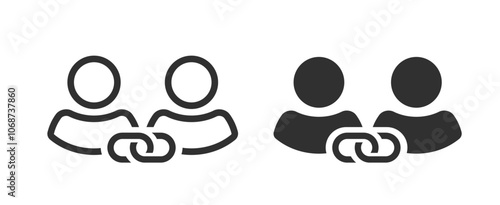 Linked people chain icon vector simple graphic set, two user person private link connection pictogram sign symbol line stroke logo, simple 2 customer relationship ui element image clip art
